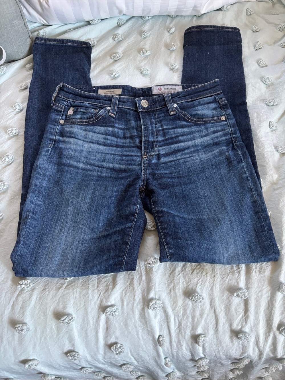 Ag Adriano Goldschmied Indigo Straight Leg Jeans with Faded Whisker Details